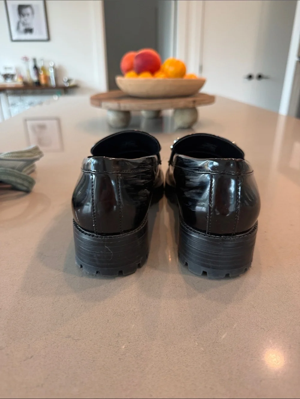 Zara Black Patent Loafers with Silver Chain Detail